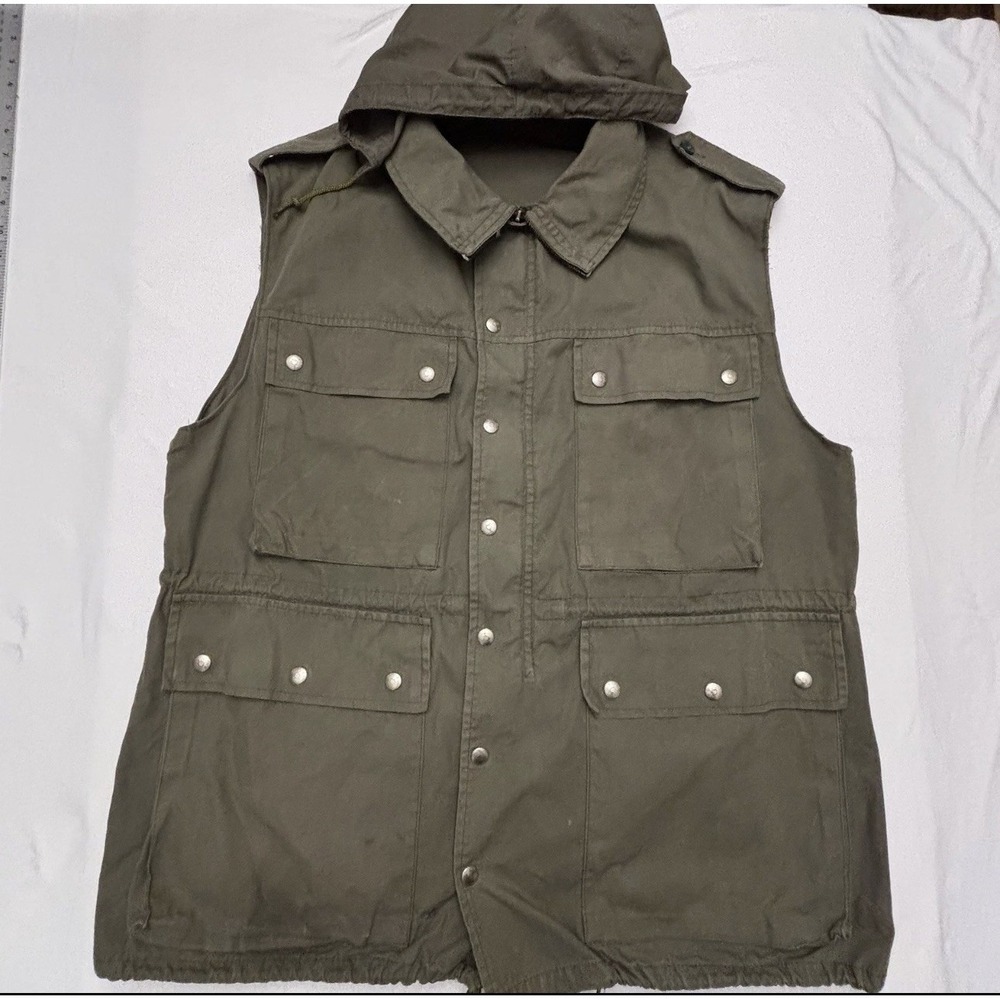 Vintage German Military Green Surplus Hooded Field Vest Size European Size 56